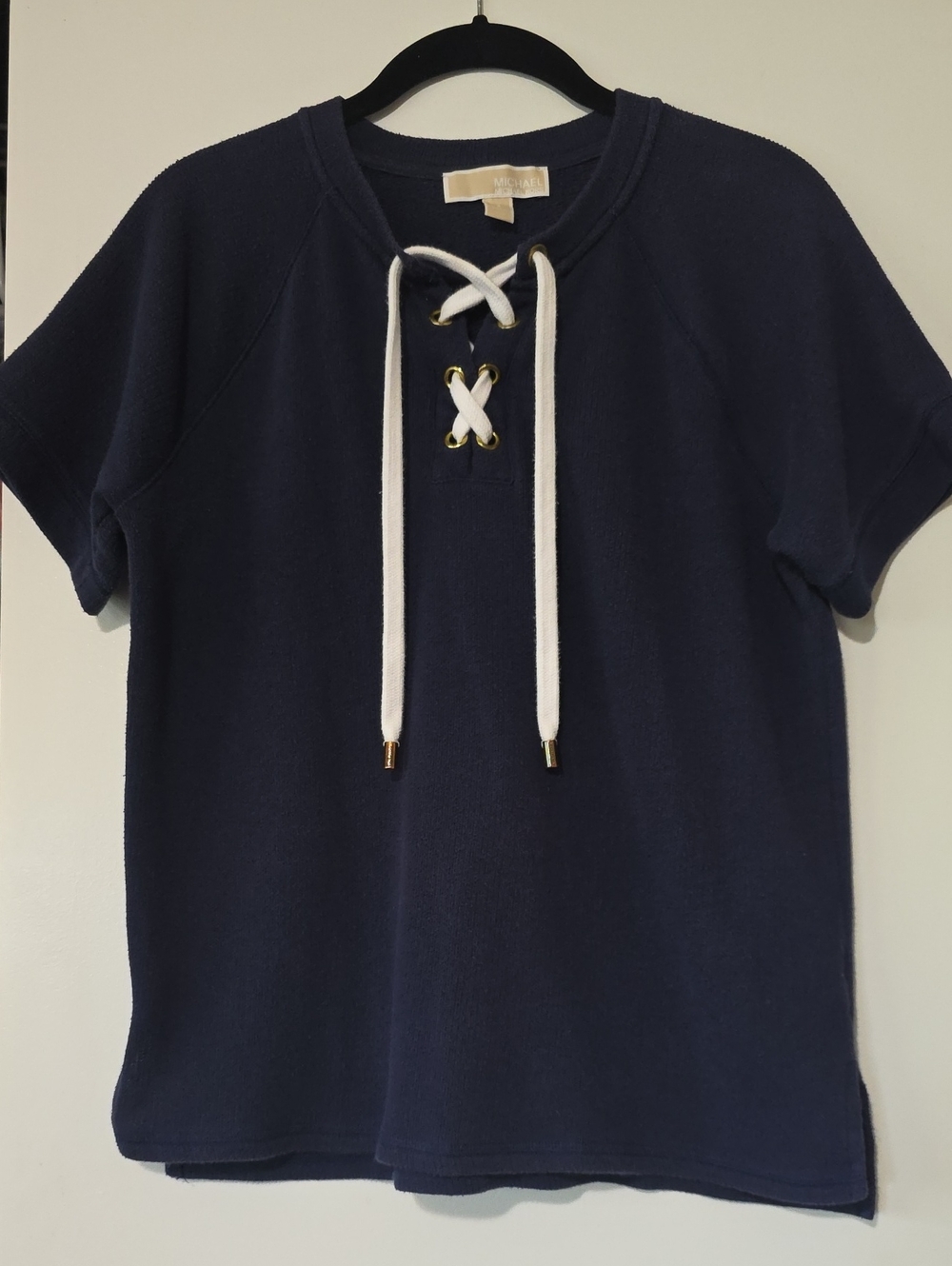Michael Kors Navy Top with White Drawcord Lace-Up